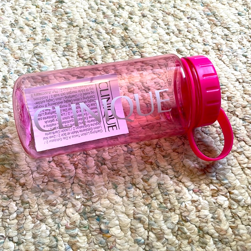 - 8 ounce Clinique pink water bottle